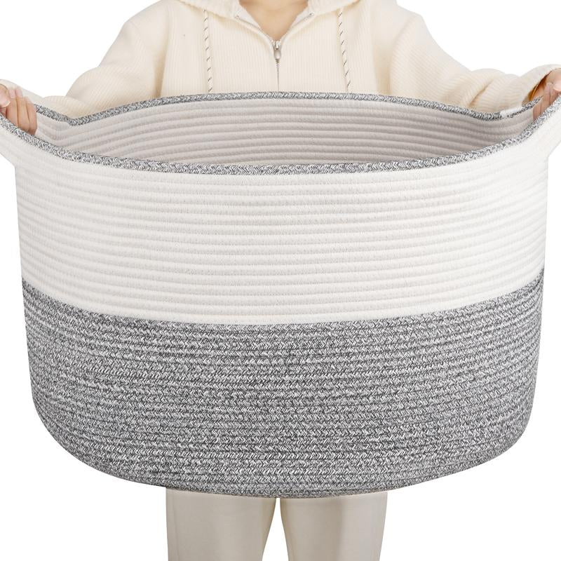 CloudKeep Cotton Rope Basket - Woven Floor Basket with Handles