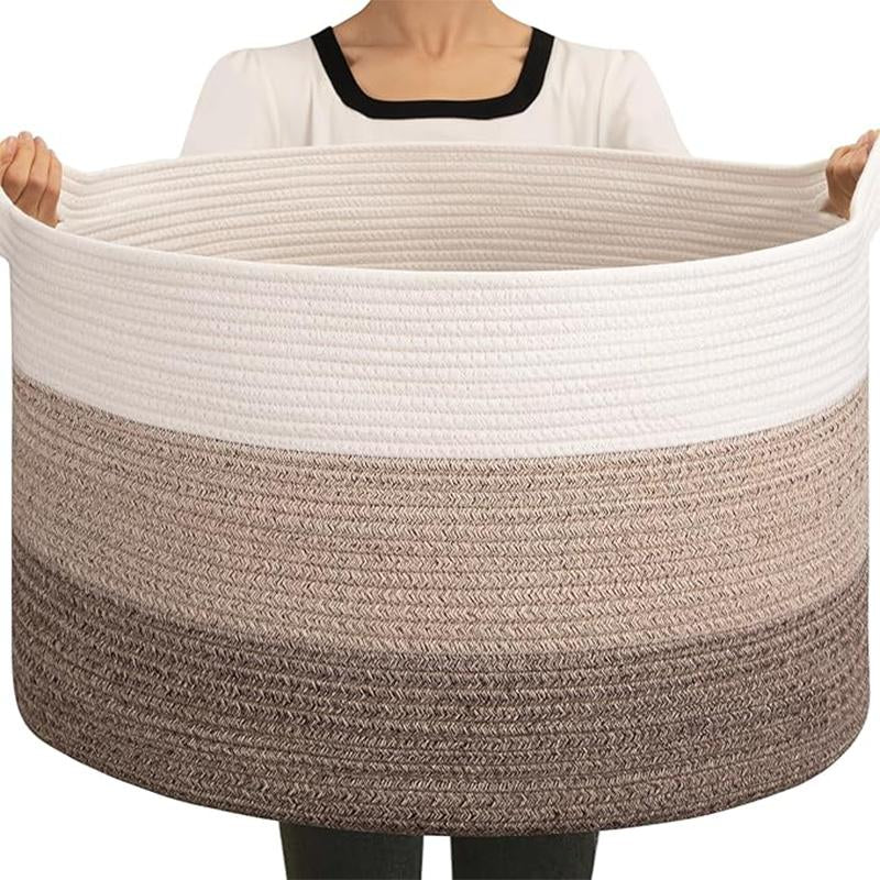 CloudKeep Cotton Rope Basket - Woven Floor Basket with Handles