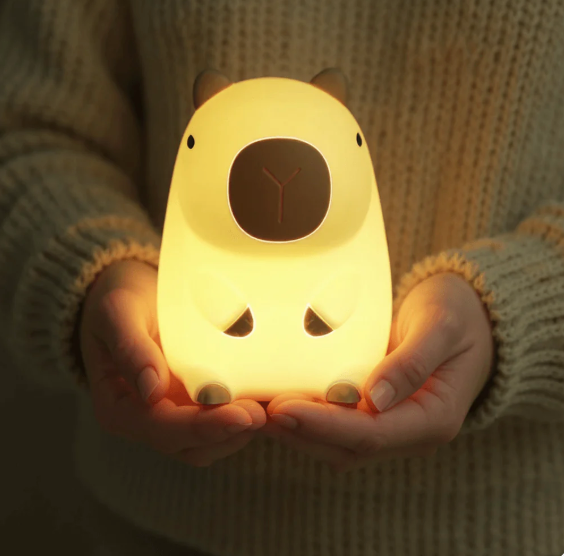 Capybara Night Light - Soft Silicone Animal Lamp with Touch Control, USB Rechargeable & Timer