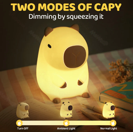 Capybara Night Light - Soft Silicone Animal Lamp with Touch Control, USB Rechargeable & Timer