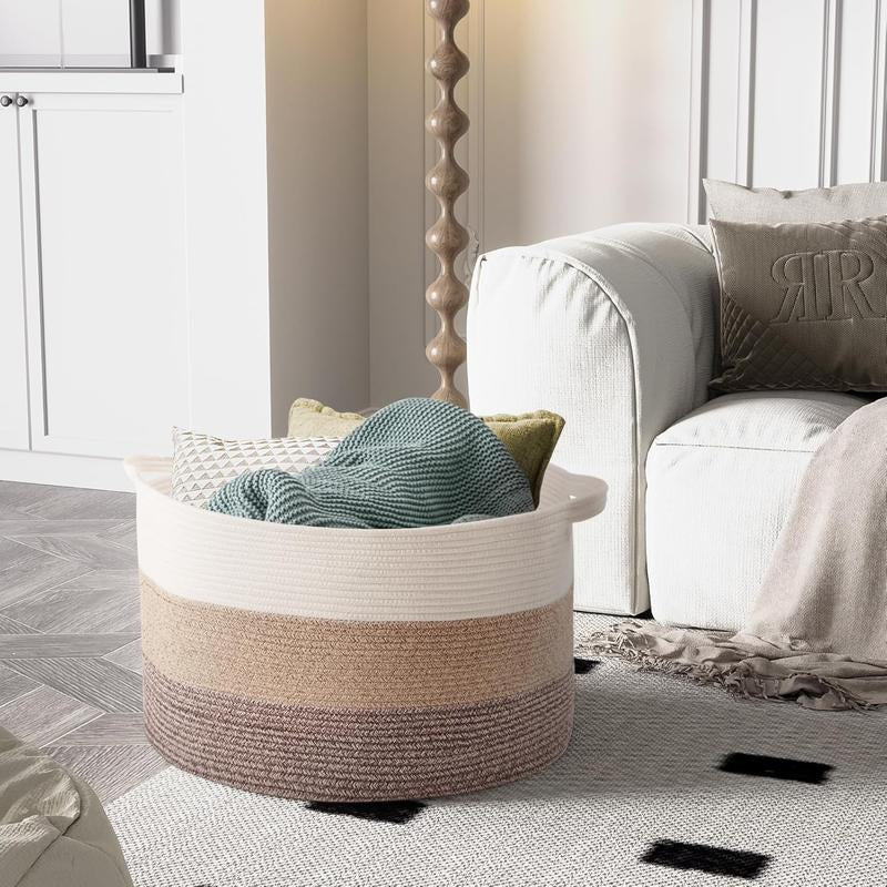 CloudKeep Cotton Rope Basket - Woven Floor Basket with Handles