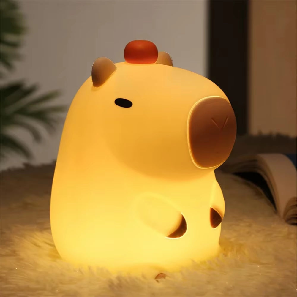 Capybara Night Light - Soft Silicone Animal Lamp with Touch Control, USB Rechargeable & Timer