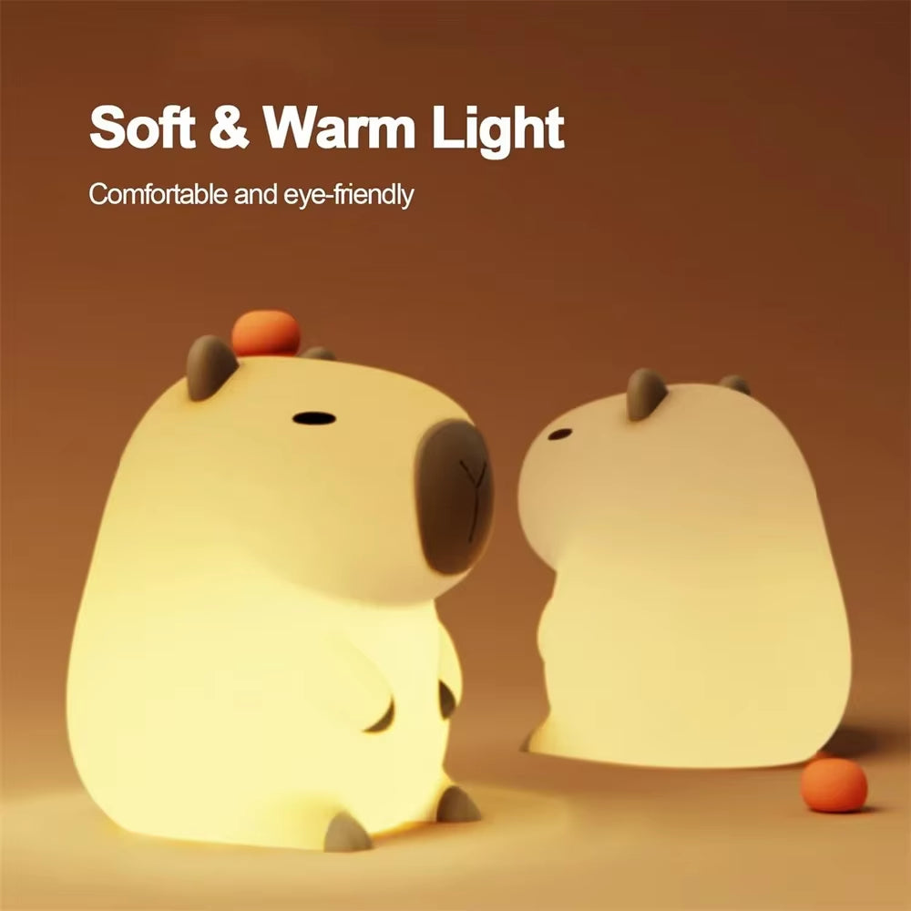 Capybara Night Light - Soft Silicone Animal Lamp with Touch Control, USB Rechargeable & Timer