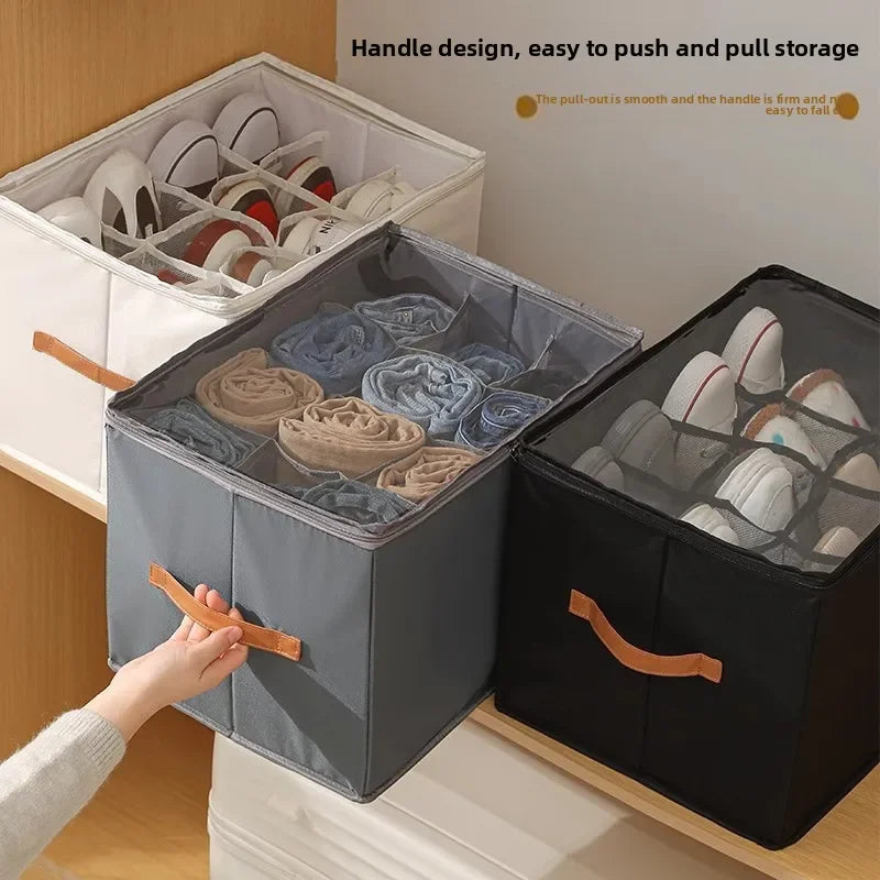 GridFold Storage Box – Foldable Fabric Organizer with Dust Cover & Dividers