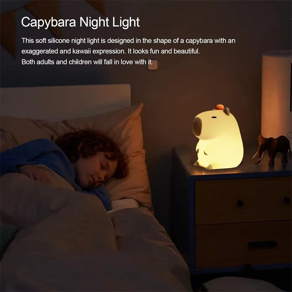 Capybara Night Light - Soft Silicone Animal Lamp with Touch Control, USB Rechargeable & Timer