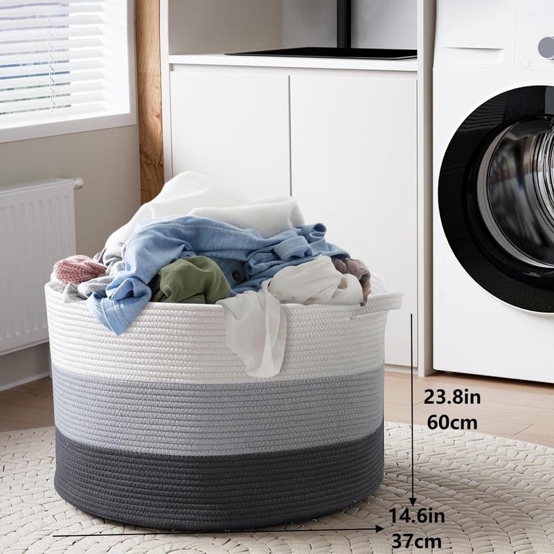 CloudKeep Cotton Rope Basket - Woven Floor Basket with Handles
