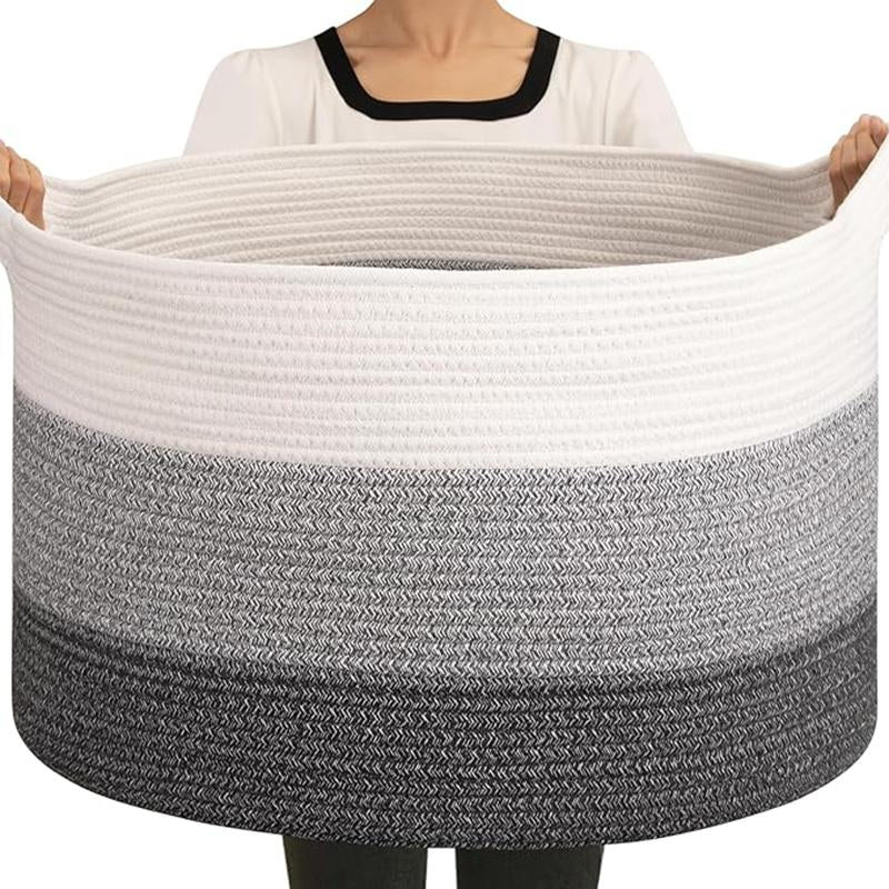CloudKeep Cotton Rope Basket - Woven Floor Basket with Handles