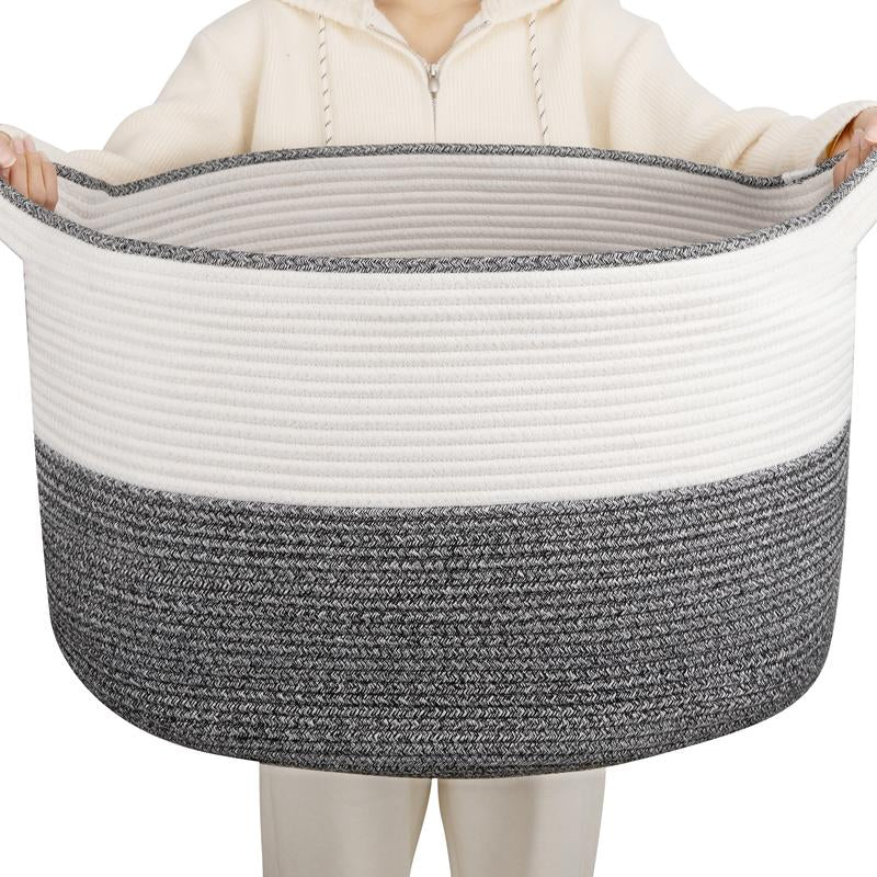 CloudKeep Cotton Rope Basket - Woven Floor Basket with Handles