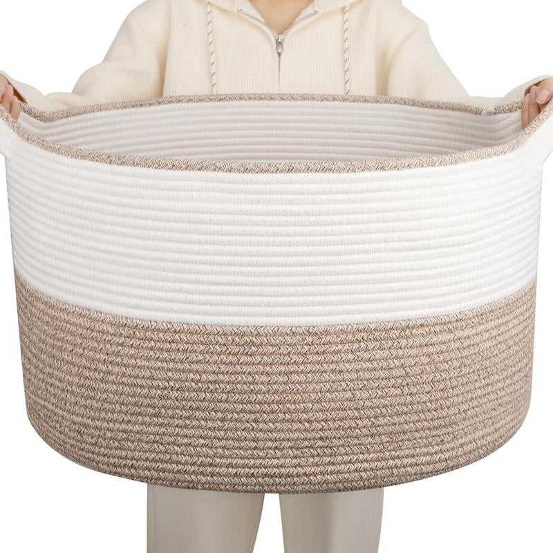 CloudKeep Cotton Rope Basket - Woven Floor Basket with Handles