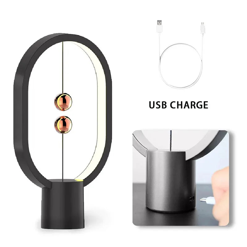 Mini Balance LED Table Lamp - USB Bedside Night Light with Magnetic Switch & Warm Glow