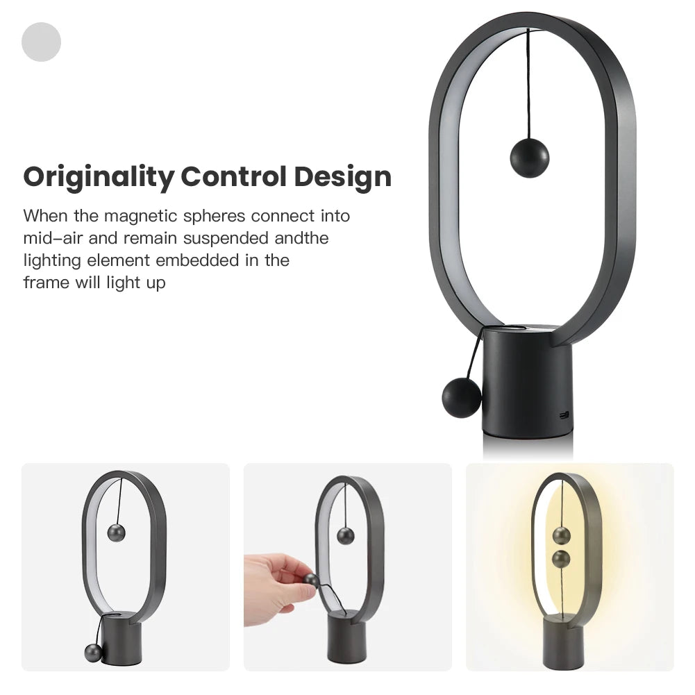 Mini Balance LED Table Lamp - USB Bedside Night Light with Magnetic Switch & Warm Glow
