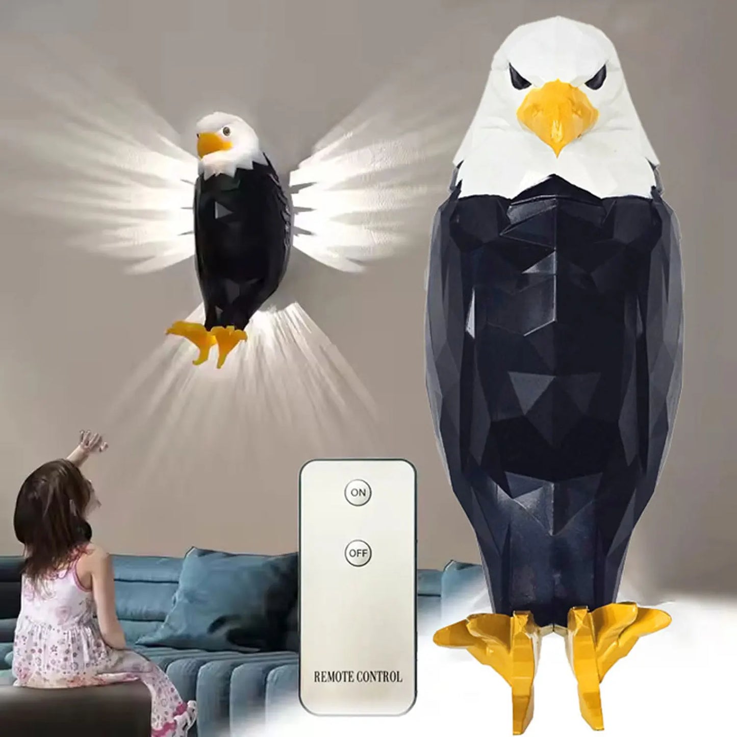 Majestic Bald Eagle Wall Light - Battery-Powered Decorative Lamp for Hallways, Bedrooms & Living Rooms
