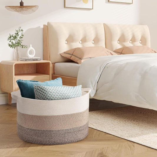 CloudKeep Cotton Rope Basket - Woven Floor Basket with Handles