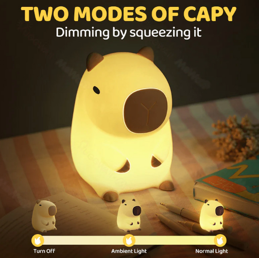 Capybara Night Light - Soft Silicone Animal Lamp with Touch Control, USB Rechargeable & Timer
