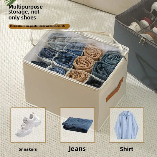 GridFold Storage Box – Foldable Fabric Organizer with Dust Cover & Dividers