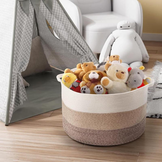 CloudKeep Cotton Rope Basket - Woven Floor Basket with Handles