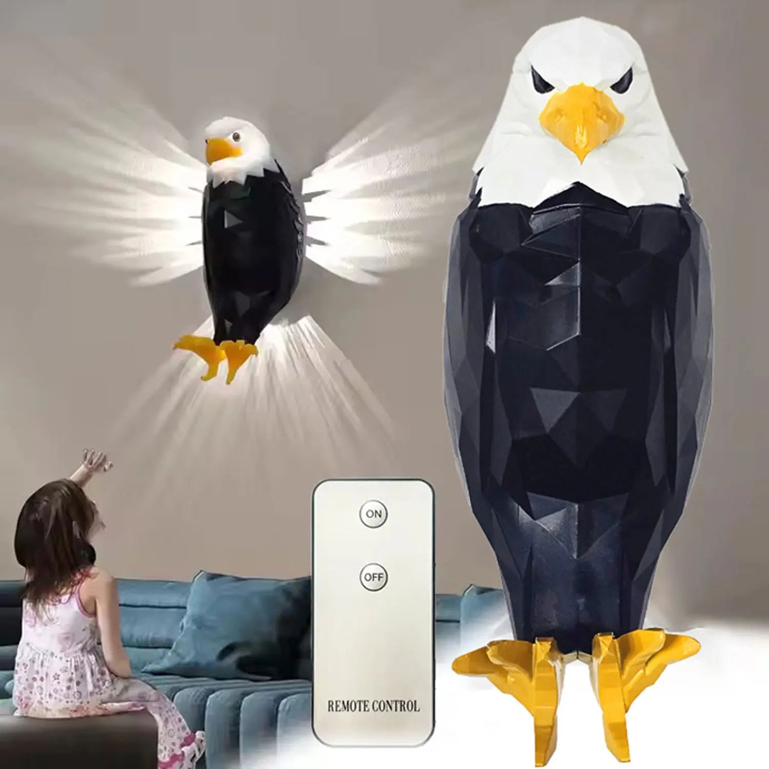 Majestic Bald Eagle Wall Light - Battery-Powered Decorative Lamp for Hallways, Bedrooms & Living Rooms