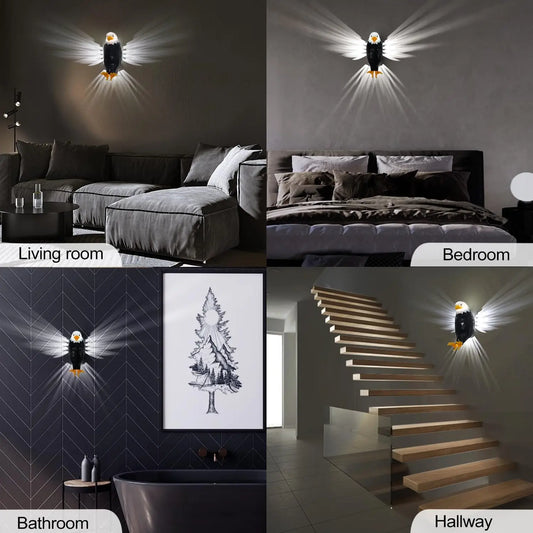 Majestic Bald Eagle Wall Light - Battery-Powered Decorative Lamp for Hallways, Bedrooms & Living Rooms
