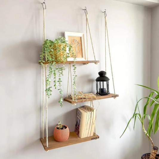Haven Tier – 3-Level Twine Hanging Shelf for Wall Display & Decor