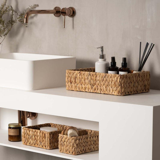 Handwoven Basket Set – 3-Piece Water Hyacinth Storage for Home & Pantry